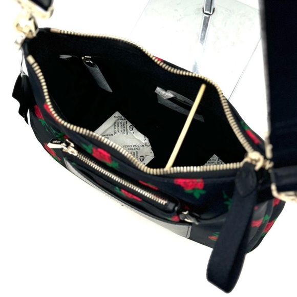 Kate Spade Chelsea Rose Toss Crossbody Bag & Coin Purse Black Multi Rose - Picture 7 of 12